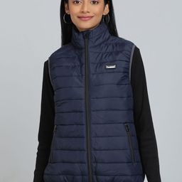 hummel Women Mock Collar Solid Casual Gilet Jacket-image-95