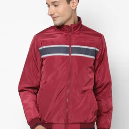 Allen Solly Men Maroon Striped Bomber Jacket-image-95
