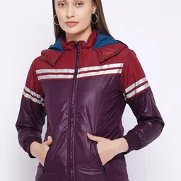 JUMP USA Women Maroon Purple Colourblocked Bomber Jacket-image-73