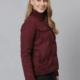 Campus Sutra Women Red Windcheater Open Front Jacket-picture-3