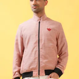 THINC Men Chic And Cozy Mandarin Collar Striped Casual Bomber Jacket-image-36