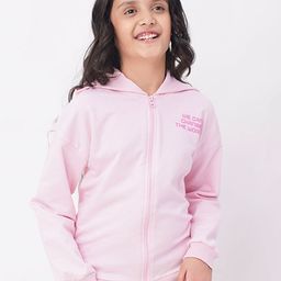 edheads Girls Pink Printed Cotton Hooded Bomber Jacket-image-54