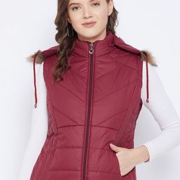 VERO AMORE Faux Fur Trim Hooded Sleeveless Padded Jacket-image-63