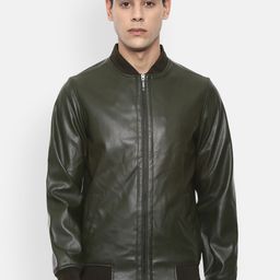 V Dot Men Olive Green Bomber Jacket-image-9