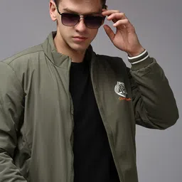 SHOWOFF Men Olive Green Water Resistant Bomber Jacket-image-80