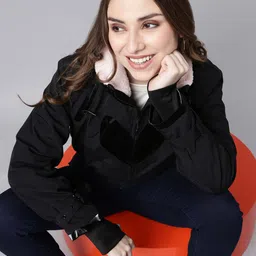 SHOWOFF Mock Collar Long Sleeves Windcheater Crop Bomber Jacket-28