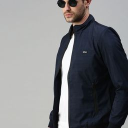 SHOWOFF Men Navy Blue Checked Lightweight Bomber Jacket-image-55