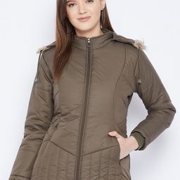 VERO AMORE Women Olive Green Striped Insulator Outdoor Parka Jacket-image-74