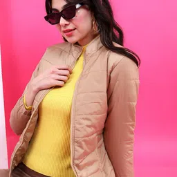 Tokyo Talkies Women Beige Bomber Jacket-image-22