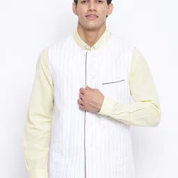 Fabindia Men White Striped Woven Nehru Jackets-42