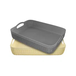 Kuber Industries Grey & Yellow Set Of 2 Textured Basket-19