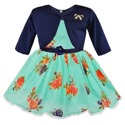 Wish Karo Girls Sea Green & Red Floral Printed Fit & Flare Dress With Jacket-picture-24