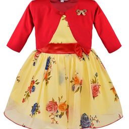 Wish Karo Girls Yellow & Blue Floral Printed Fit & Flare Georgette Dress With Jacket-image-61