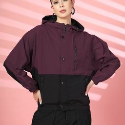 CHKOKKO Women Hooded Colourblocked Casual Bomber Jacket-picture-31