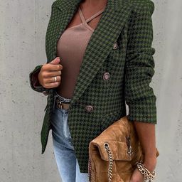 StyleCast Green Checked Notched Lapel Single-Breasted Longline Casual Blazer-image-41