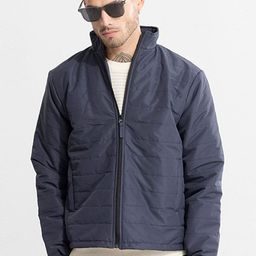 Snitch Navy Blue Mock Collar Padded Jacket-image-7