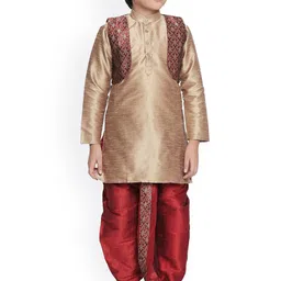 BAESD Boys Mandarin Collar Silk Cotton Kurta with Dhoti Pants & Jacket-29