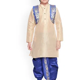 BAESD Boys Mandarin Collar Silk Cotton Kurta with Dhoti Pants & Jacket-52