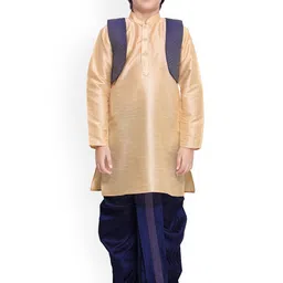 BAESD Boys Mandarin Collar Silk Cotton Kurta with Dhoti Pants & Jacket-19