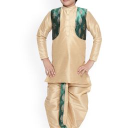 BAESD Boys Mandarin Collar Silk Cotton Kurta with Dhoti Pants & Jacket-27
