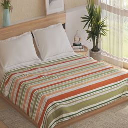 Home Centre Spinel Vega Green & Peach-Coloured Striped Printed Double Bed Blanket-image-28