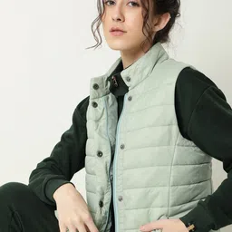 RAREISM Women Sea Green Checked Puffer Jacket-22