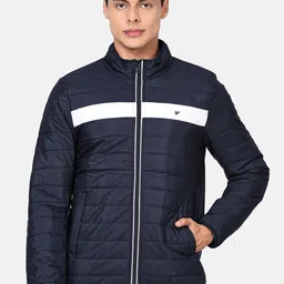 t-base Men Navy Blue White Colourblocked Lightweight Puffer Jacket-24