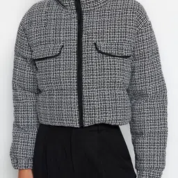 Trendyol Checked Open Front Crop Jacket image 4
