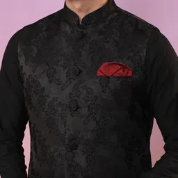 KISAH Men Woven Design Nehru Jacket With Pocket Square image 3