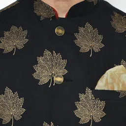 KISAH Printed Nehru Jacket with Pocket Square image 4