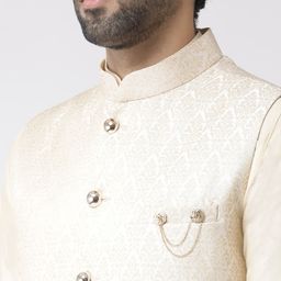 KISAH Woven Design Nehru Jacket With Brooch image 2