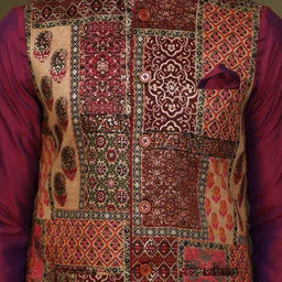 KISAH Printed Nehru Jackets With Pocket Square image 3