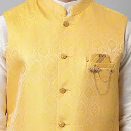 Jompers Men Woven Design Mandrian Collar Nehru Jacket With Brooch image 5