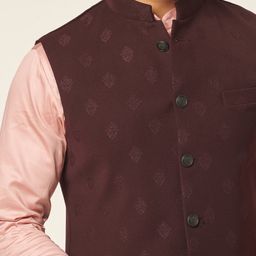 MR BUTTON Woven Design Mandarin Collar Nehru Jacket image 3