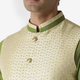 KISAH Men Cream Coloured Woven Design Nehru Jacket image 2