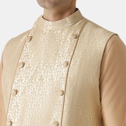 KISAH Men Gold -Coloured Woven Design Nehru Jacket image 3