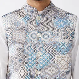 VASTRAMAY Men Snake Printed Satin Nehru Jacket image 2