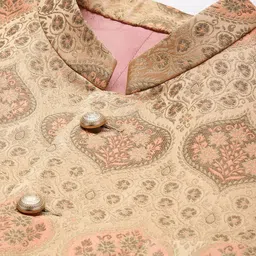 MANQ Men Peach Woven Jaquard Silk Nehru Jacket image 5