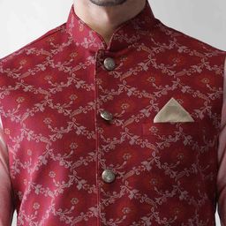 KISAH Men Maroon Printed Nehru Jacket image 2