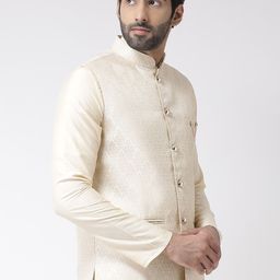 KISAH Woven Design Nehru Jacket With Brooch image 4