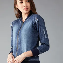 BAESD Washed Mock Collar Denim Jacket-image-17