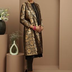 SMRITI GUPTA Woven Design Longline Open Front Jacket image 3