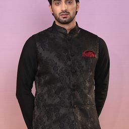 KISAH Men Woven Design Nehru Jacket With Pocket Square image 2