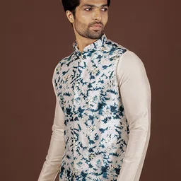 KISAH Printed Mirror Work Woven Nehru Jacket image 2