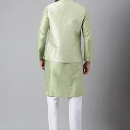 Sangria Olive Green Geometric Woven Design Straight Kurta With Pyjamas & Nehru Jacket image 4