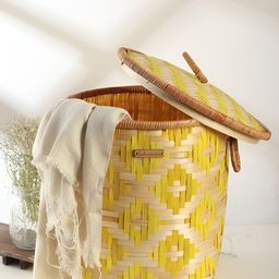HABERE INDIA Yellow & Beige Bamboo Laundry Storage Basket-31