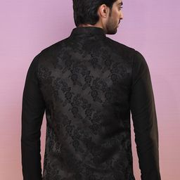 KISAH Men Woven Design Nehru Jacket With Pocket Square image 5