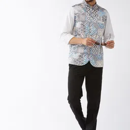 VASTRAMAY Men Snake Printed Satin Nehru Jacket image 5