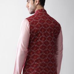 KISAH Men Maroon Printed Nehru Jacket image 3