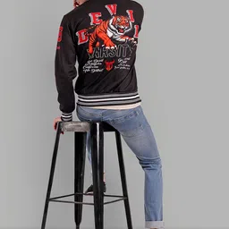 GO DEVIL Mandarin Collar Running Varsity Jacket image 5